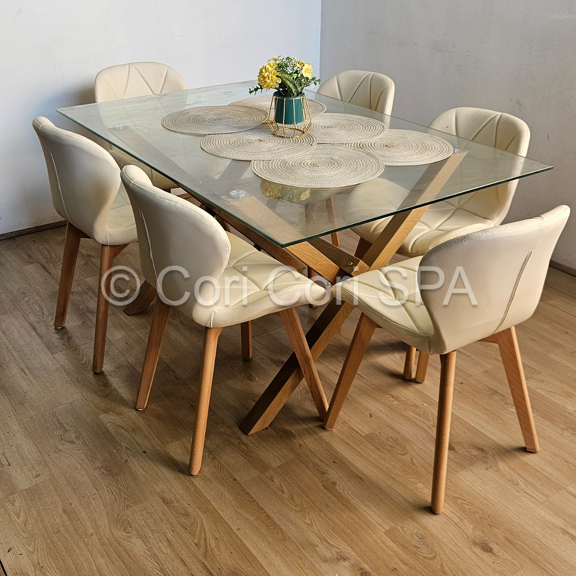 Comedor Medlock 130 x 80cm + 6 Sillas Mariposa Ecocuero Wood 7