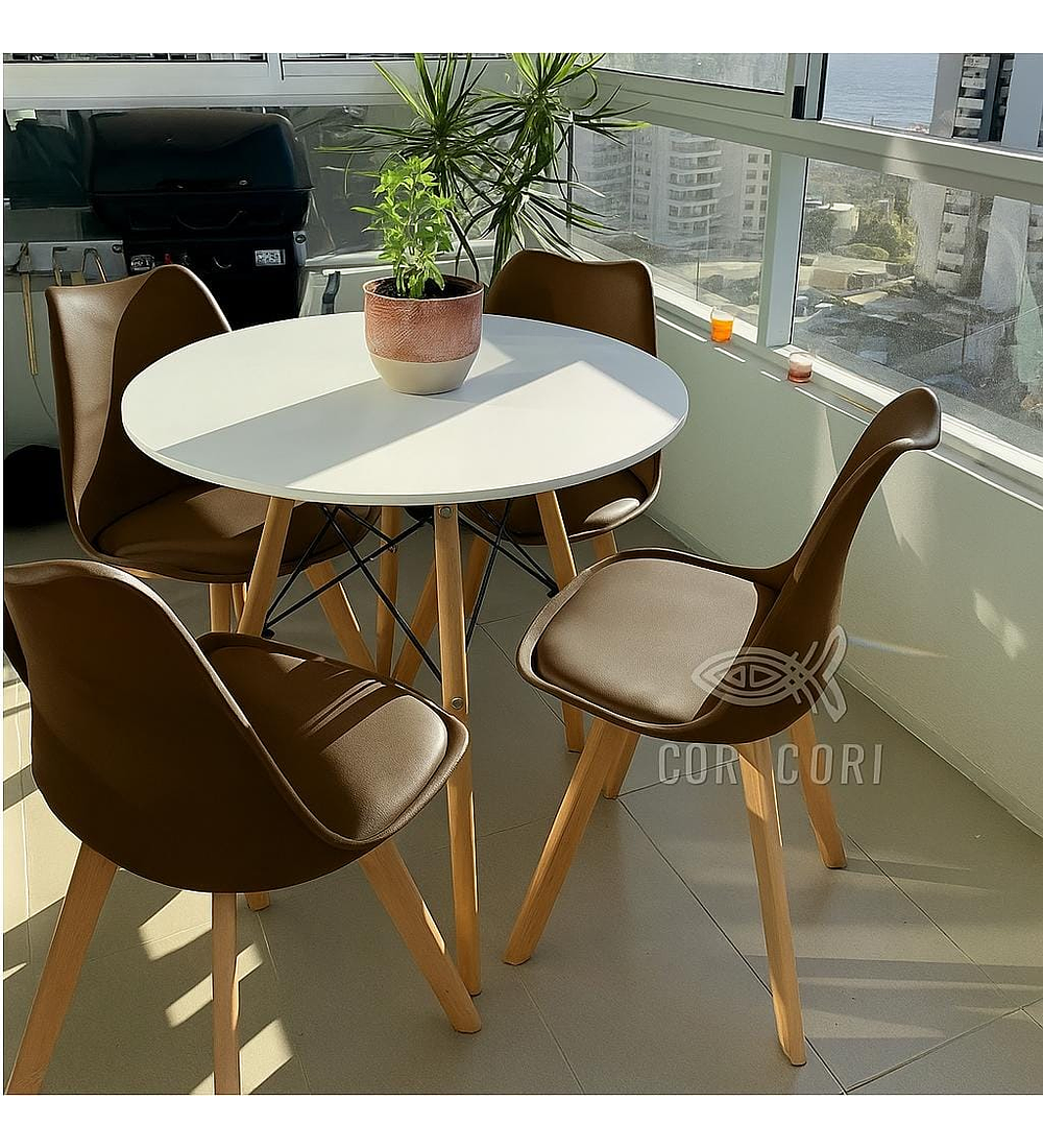 Comedor Mesa Eames Blanca 80cms + 4 Sillas Tulip 