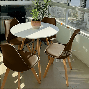 Comedor Mesa Eames Blanca 80cms + 4 Sillas Tulip 