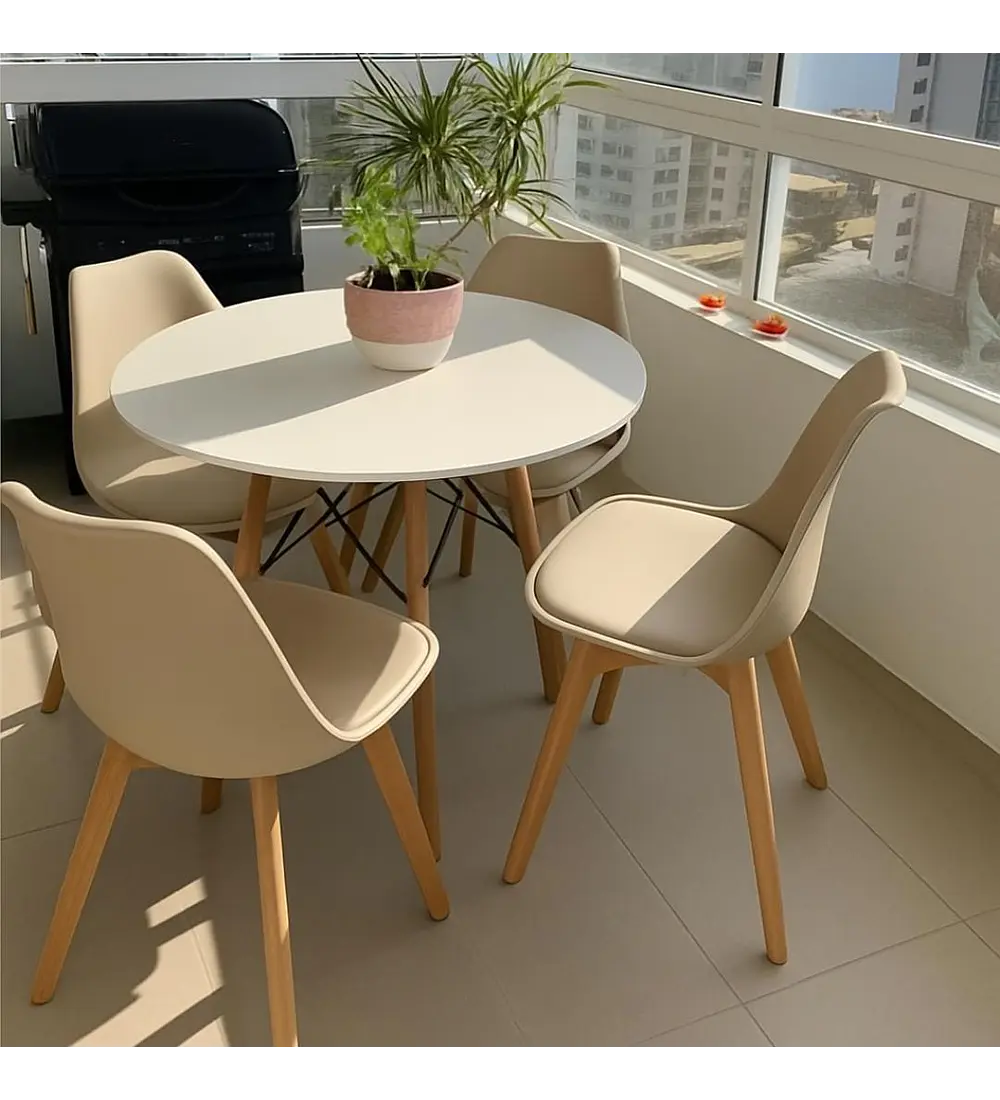 Comedor Mesa Eames Blanca 100cms + 4 Sillas Tulip