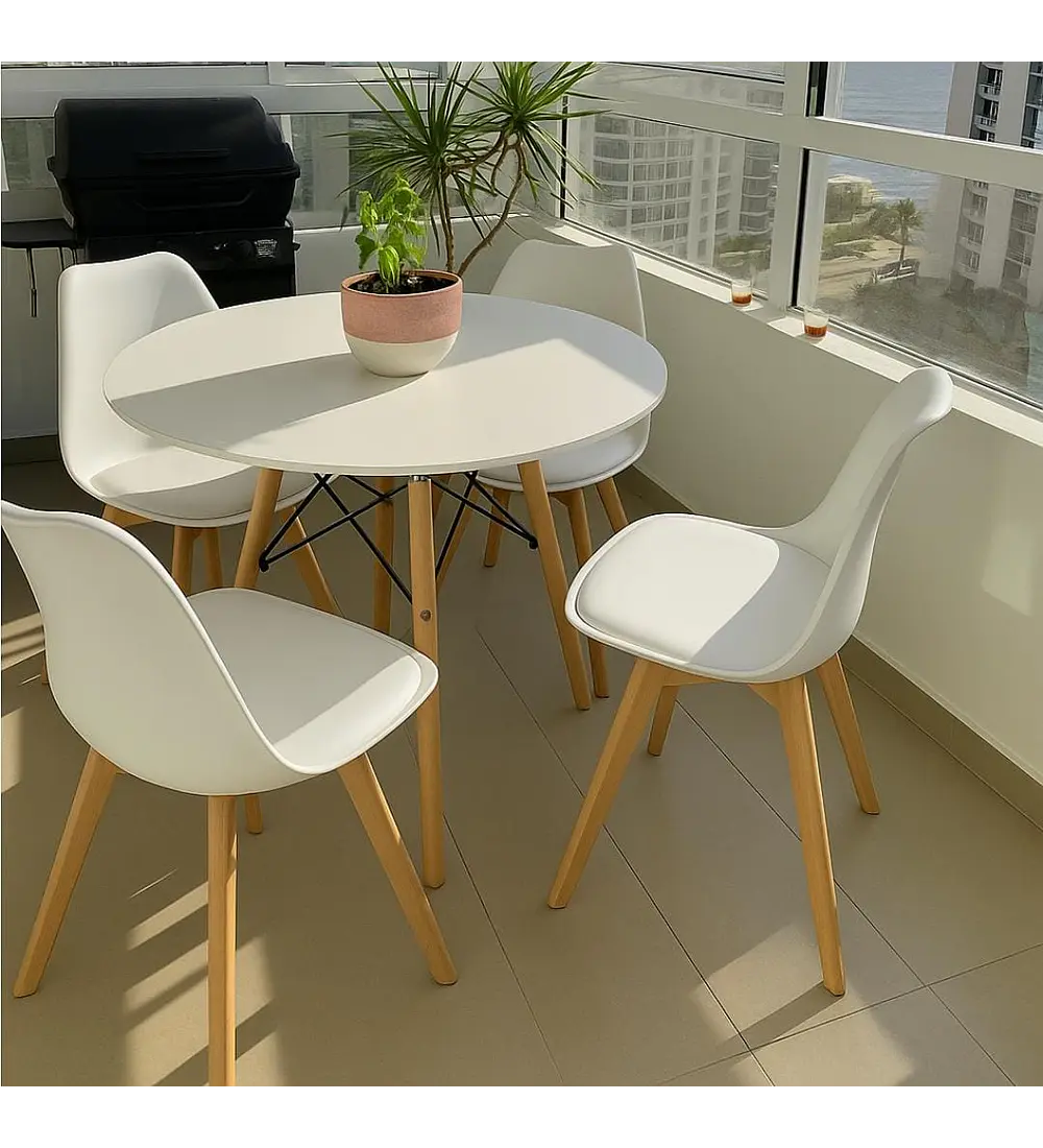 Comedor Mesa Eames Blanca 100cms + 4 Sillas Tulip