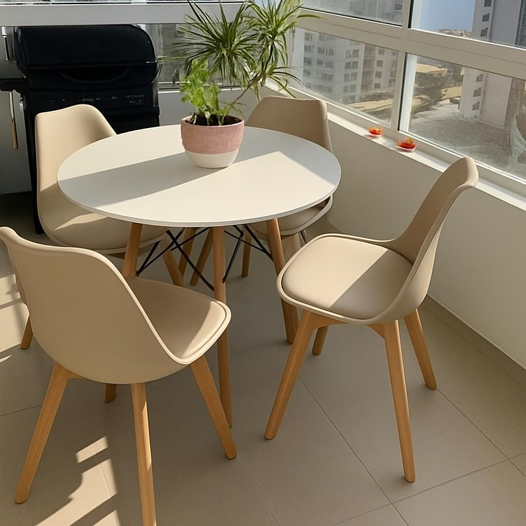 Comedor Mesa Eames Melamina Blanca 120cms + 4 Sillas Tulip 2