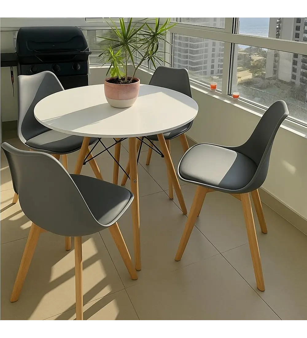 Comedor Mesa Eames Melamina Blanca 120cms + 4 Sillas Tulip