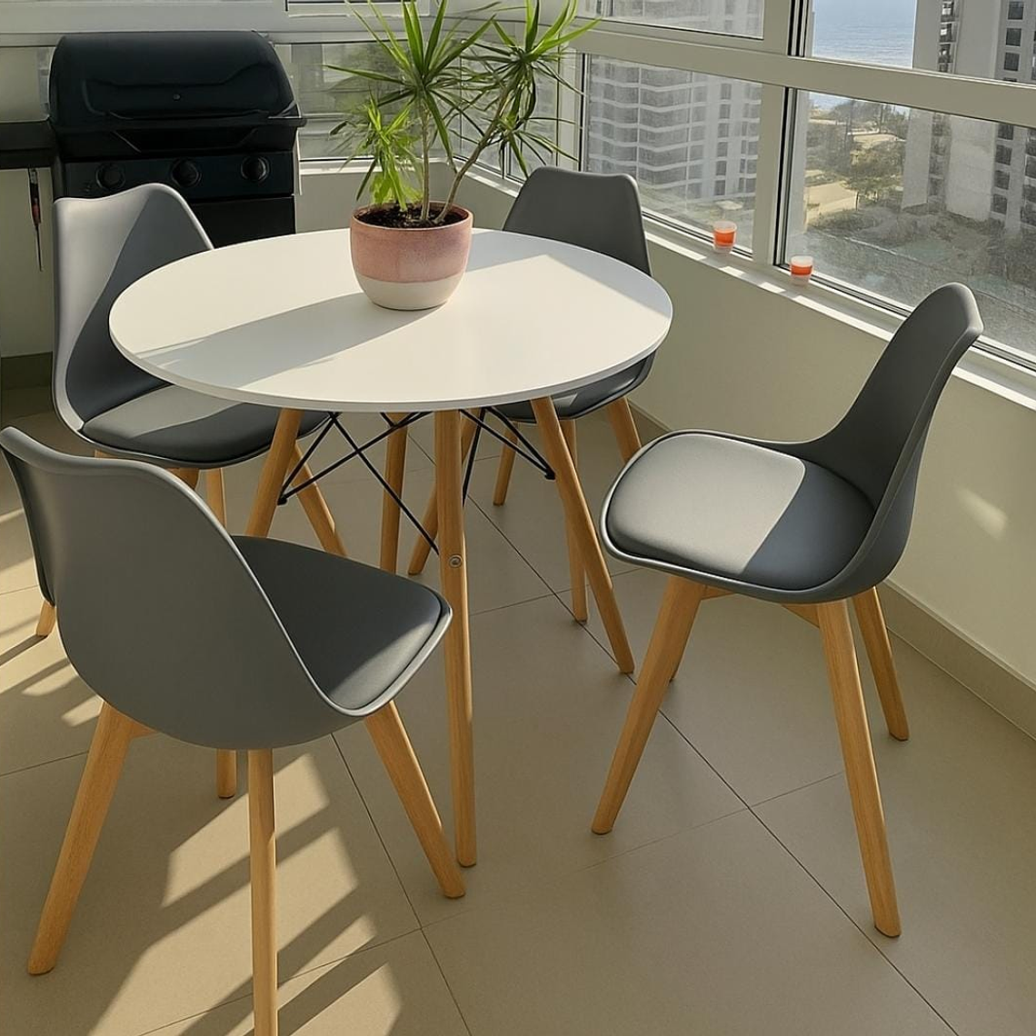 Comedor Mesa Eames Melamina Blanca 120cms + 4 Sillas Tulip 3