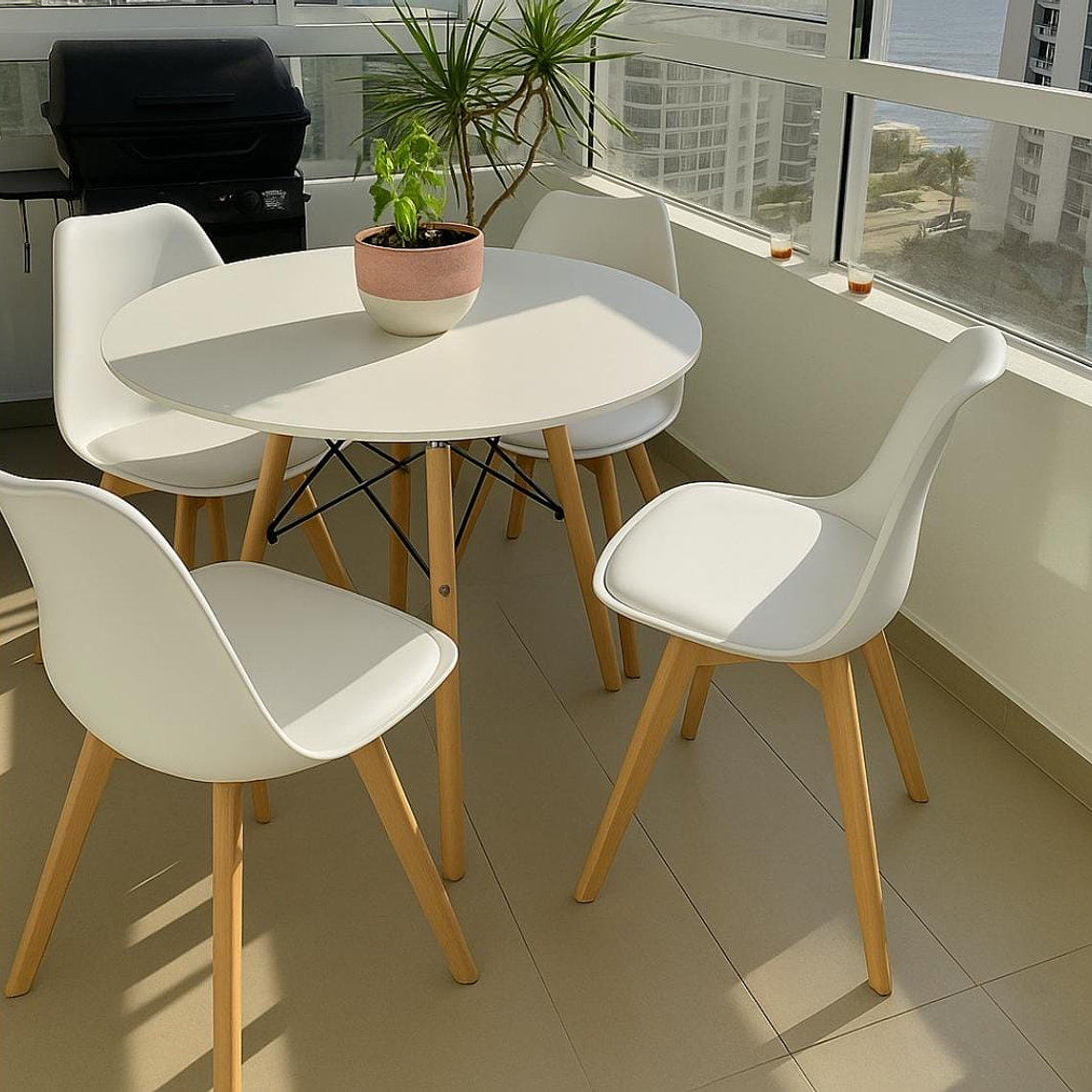 Comedor Mesa Eames Melamina Blanca 120cms + 4 Sillas Tulip 4