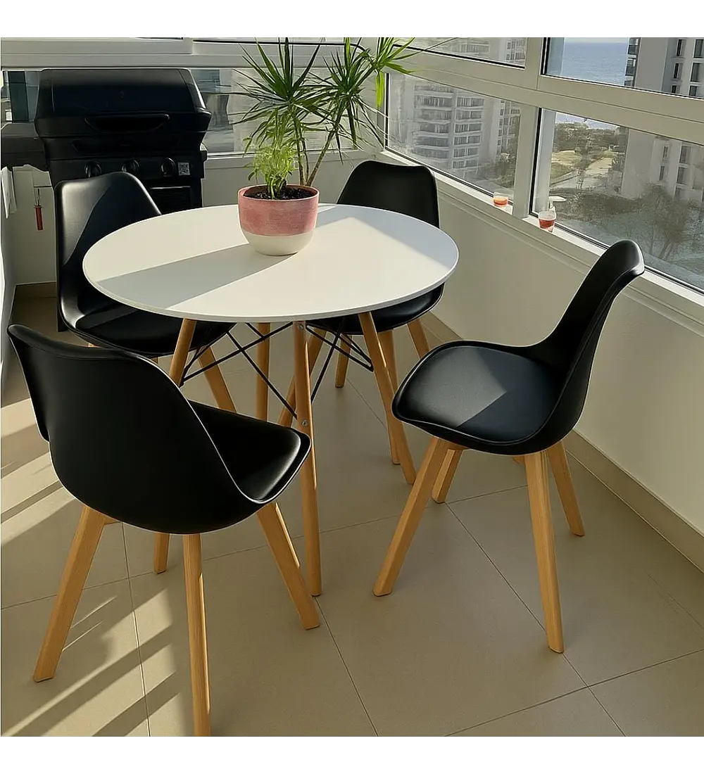 Comedor Mesa Eames Melamina Blanca 120cms + 4 Sillas Tulip