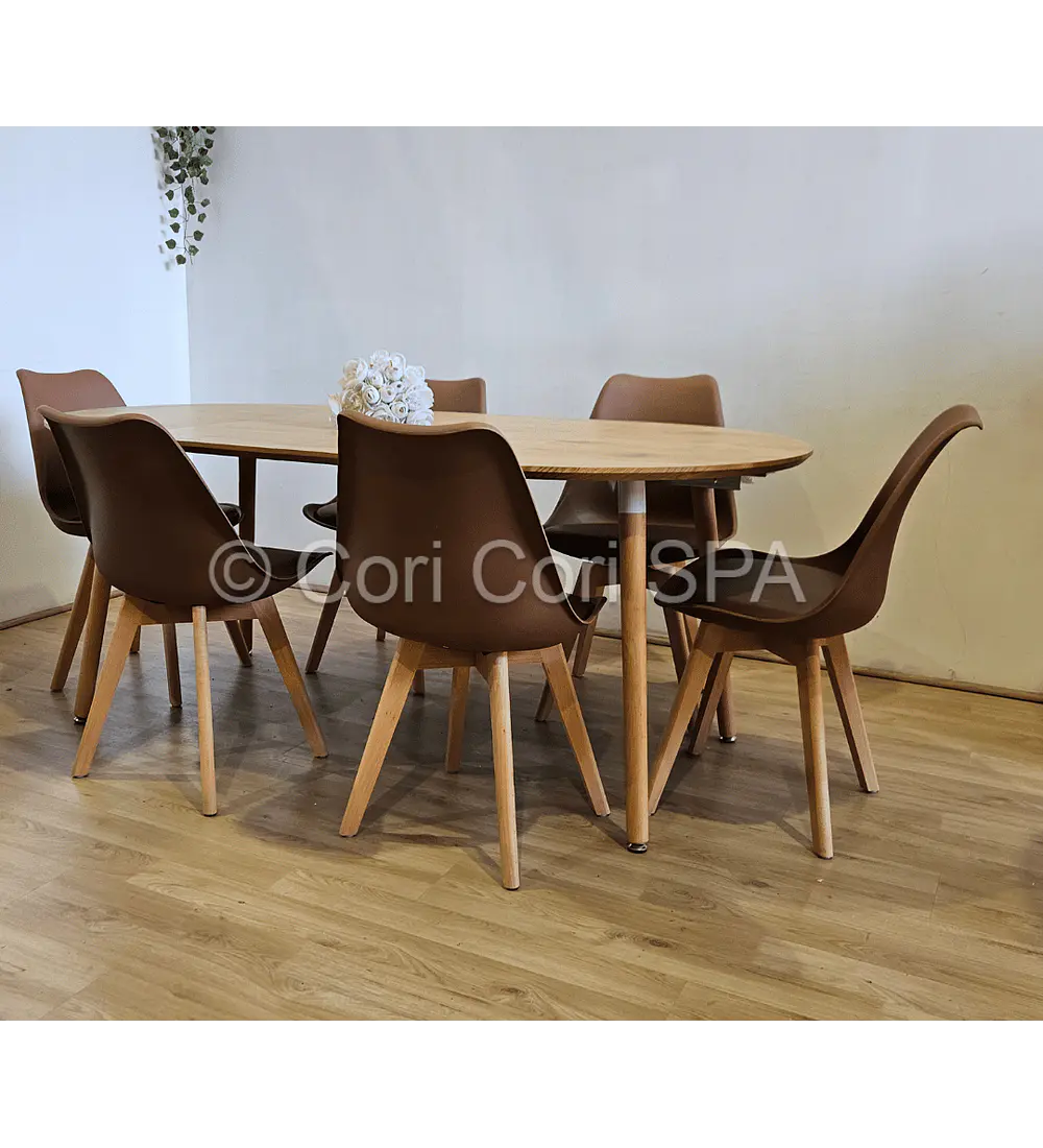 Comedor Mesa Expandible (100 - 180cms) + Sillas Tulip