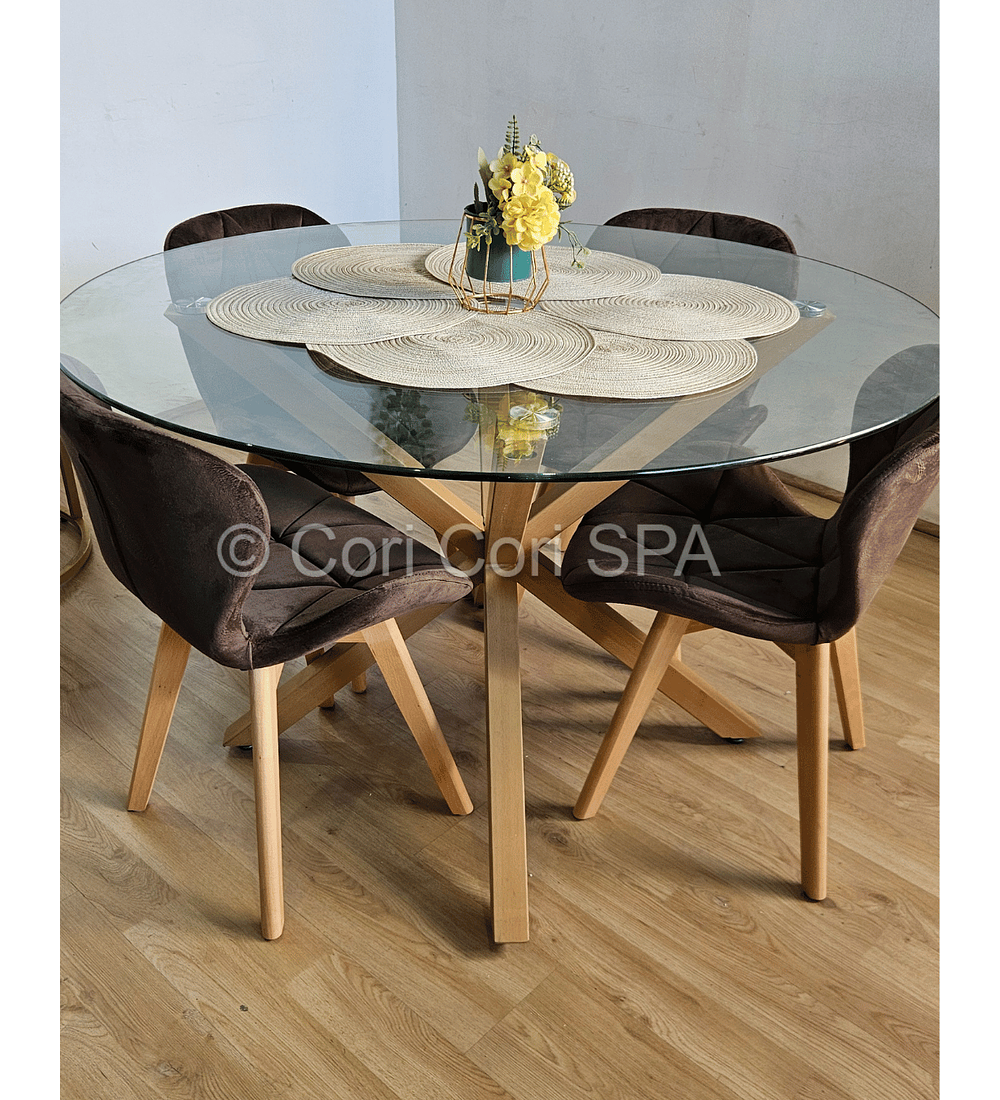Comedor Warwick 100cm + 4 Sillas Mariposa Velvet 