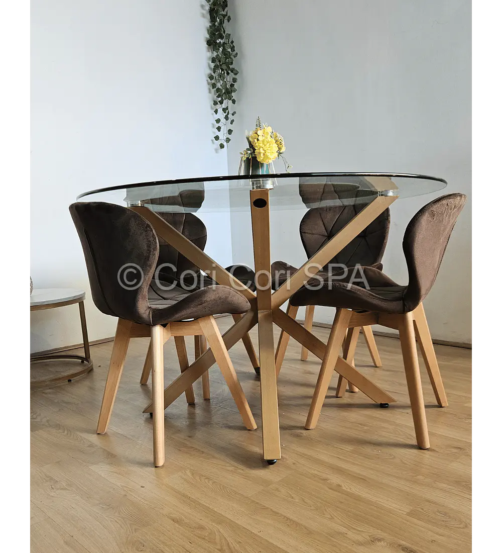Comedor Warwick  120cm + 4 Sillas Mariposa Velvet 