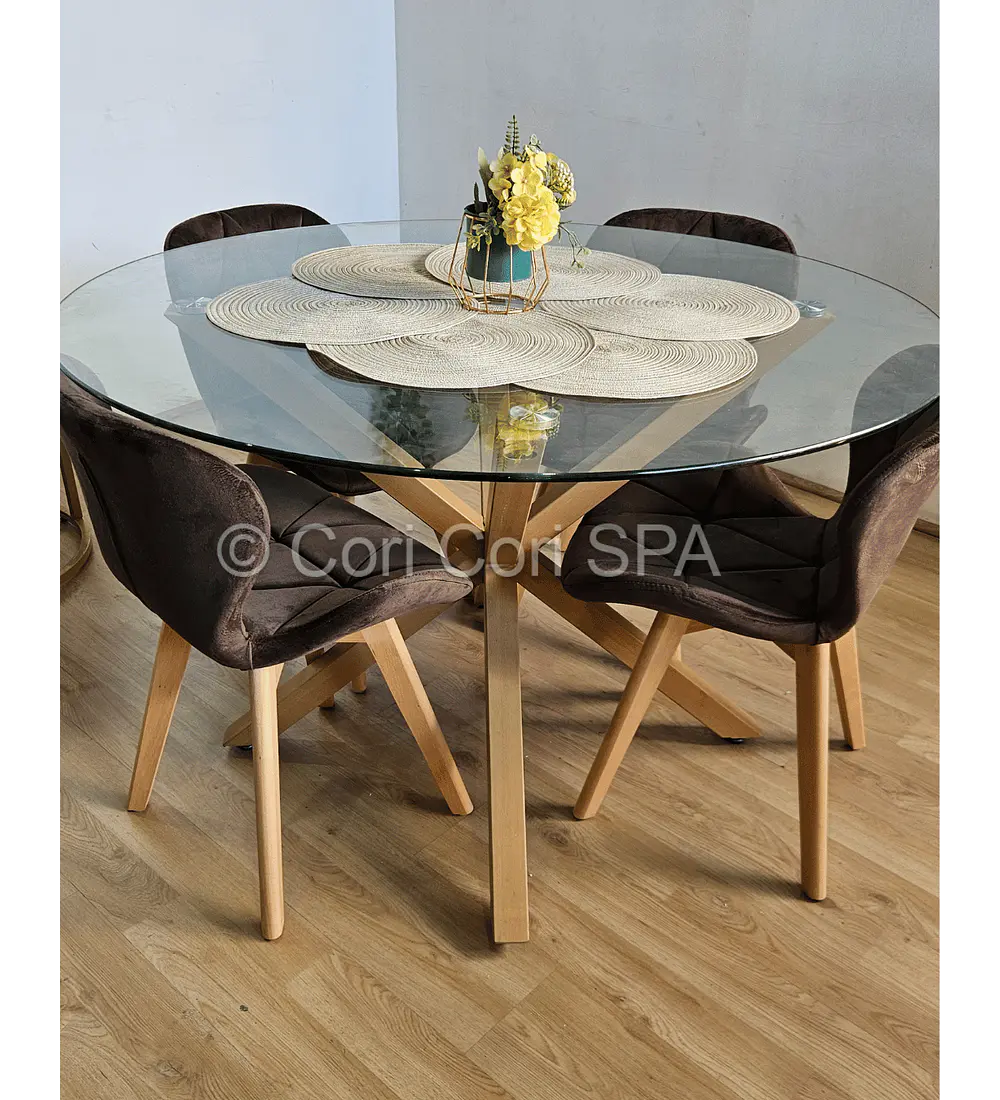 Comedor Warwick  120cm + 4 Sillas Mariposa Velvet 