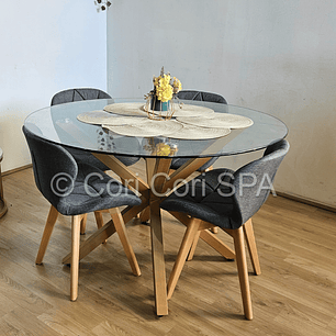 Comedor Warwick  120cm + 4 Sillas Mariposa Lino