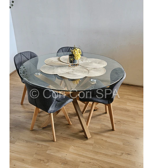 Comedor Warwick  100cm + 4 Sillas Mariposa Lino