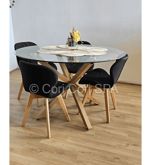 Comedor Warwick  100cm + 4 Sillas Mariposa Lino