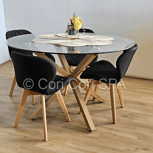 Comedor Warwick  100cm + 4 Sillas Mariposa Lino