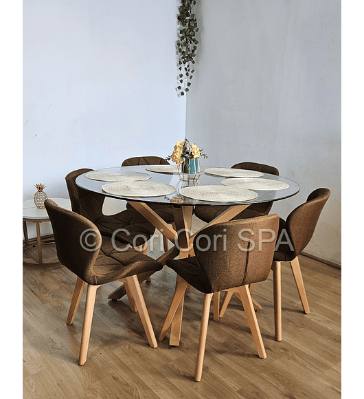 Comedor Warwick 120Cms + 6 Sillas Mariposa Lino