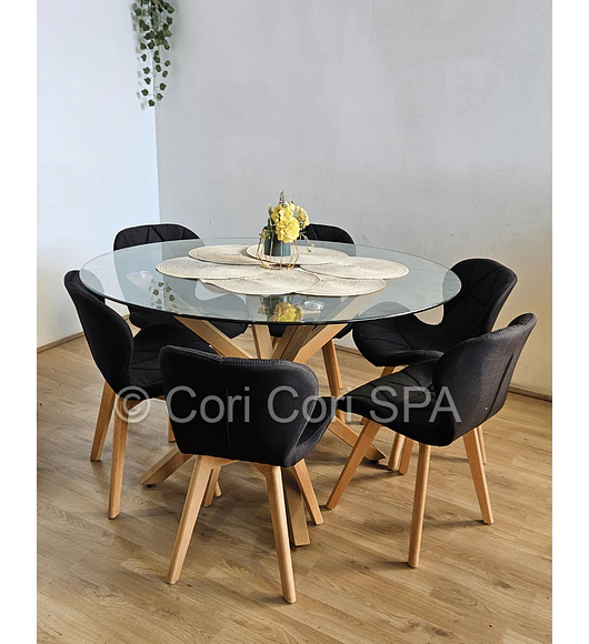 Comedor Warwick 120Cms + 6 Sillas Mariposa Lino