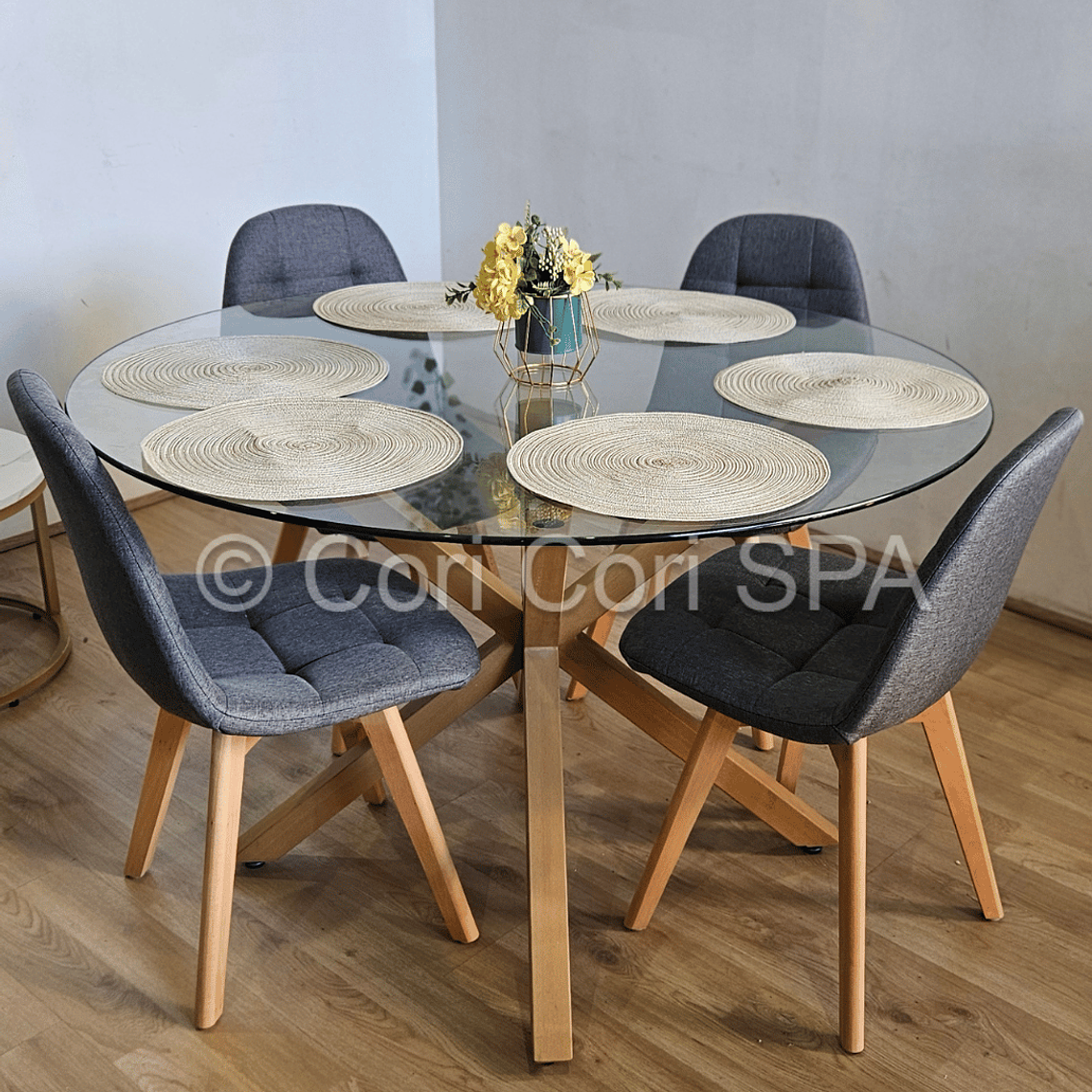 Comedor Warwick 100cm + 4 Sillas Capitonne Lino 4