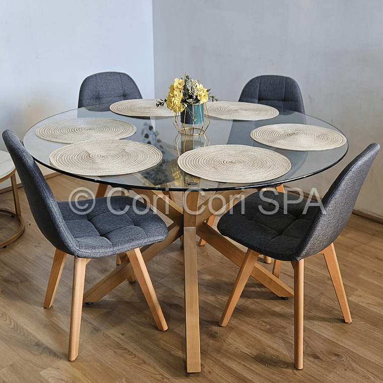 Comedor Warwick 100cm + 4 Sillas Capitonne Lino 4