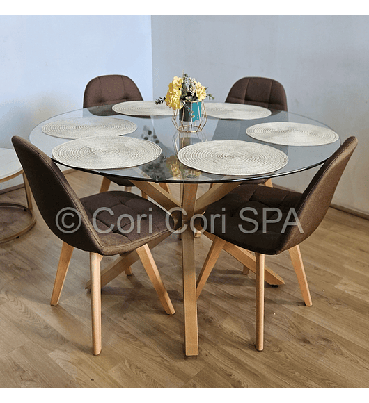 Comedor Warwick  100cm + 4 Sillas Capitonne Lino