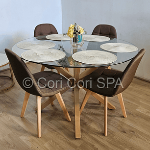 Comedor Warwick 100cm + 4 Sillas Capitonne Lino