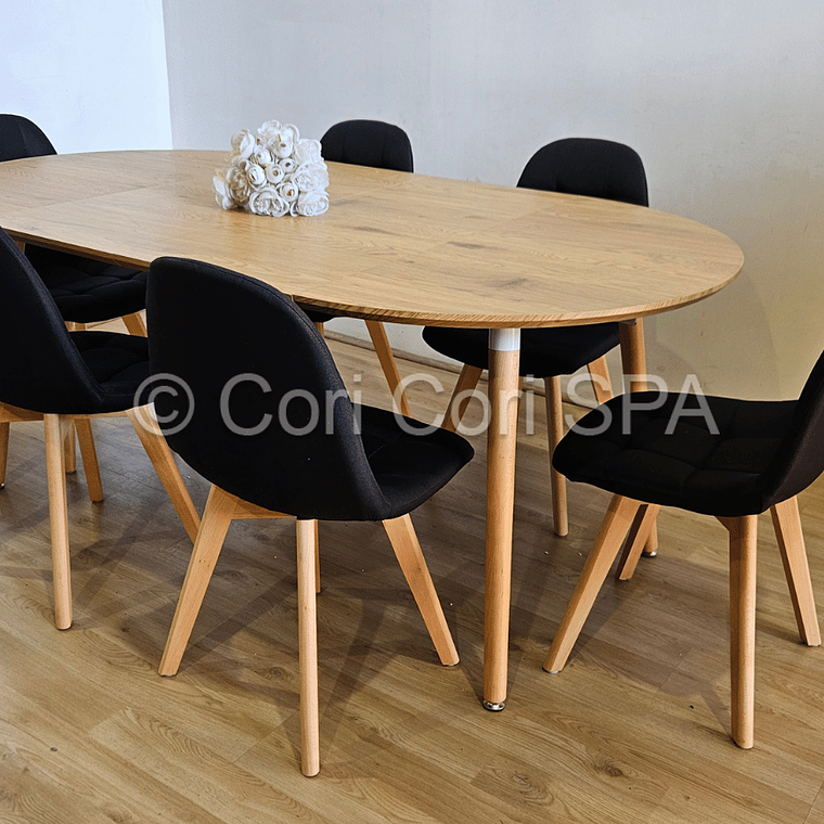 Comedor Mesa Expandible (100 - 180cms) + 6 Sillas Capitonne Lino 1