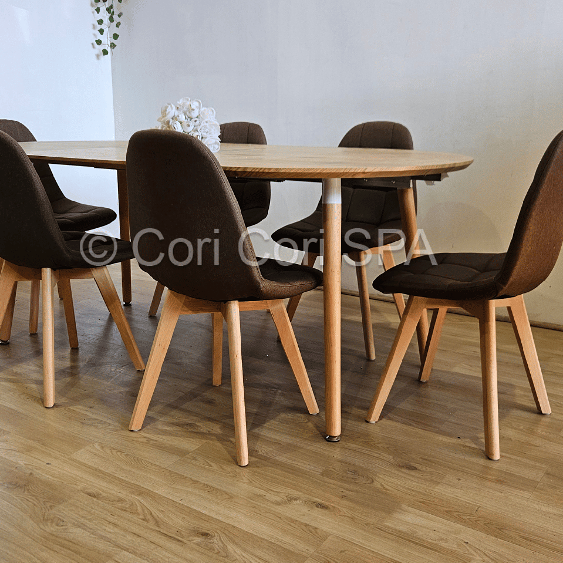Comedor Mesa Expandible (100 - 180cms) + 6 Sillas Capitonne Lino 2