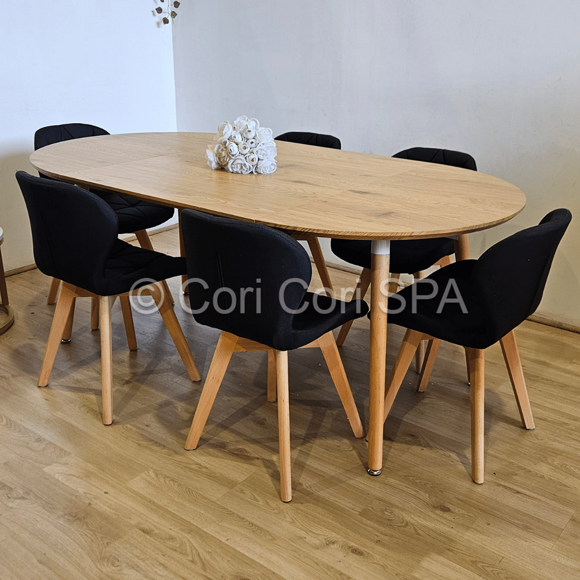 Comedor Mesa Expandible (100 - 180cms) + 6 Sillas Mariposa Lino 6