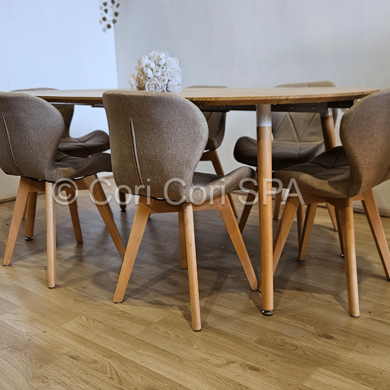 Comedor Mesa Expandible (100 - 180cms) + 6 Sillas Mariposa Lino 7