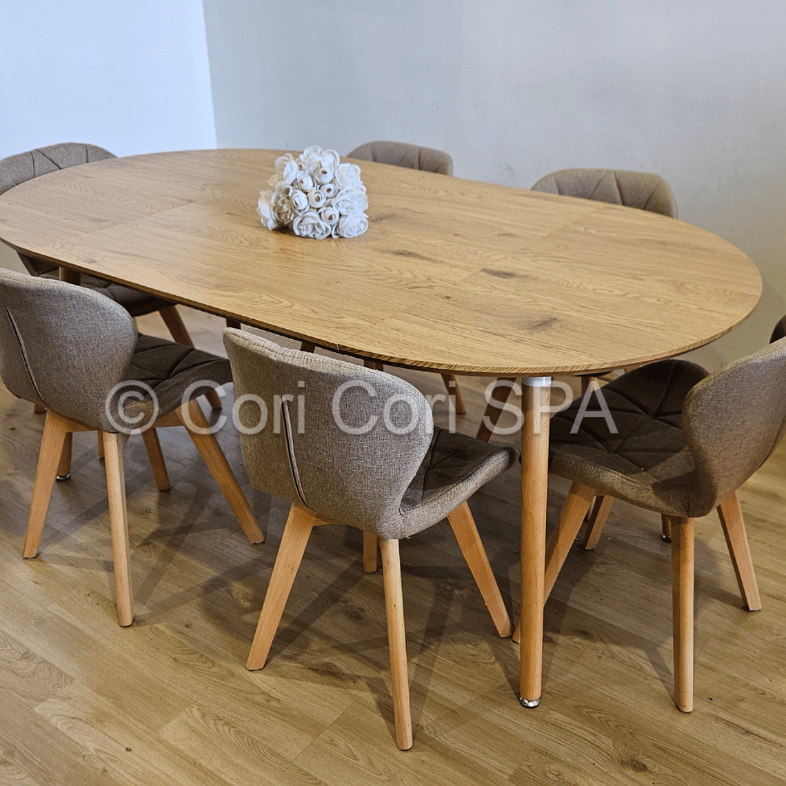 Comedor Mesa Expandible (100 - 180cms) + 6 Sillas Mariposa Lino 10