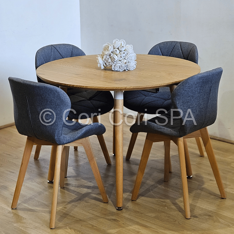 Comedor Mesa Expandible (100 - 180cms) + 4 Sillas Mariposa Lino 15