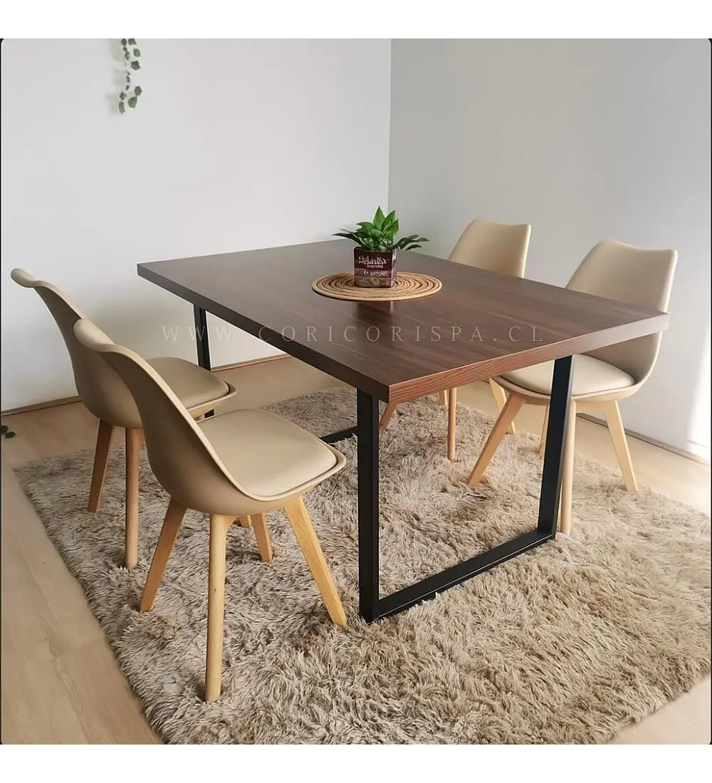 Comedor Industrial 140x90cms Oscura + 4 Sillas Tulip 