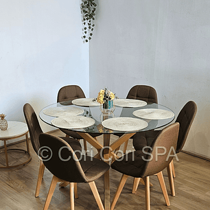 Comedor Warwick 120Cms + 6 Sillas Capitonne Lino
