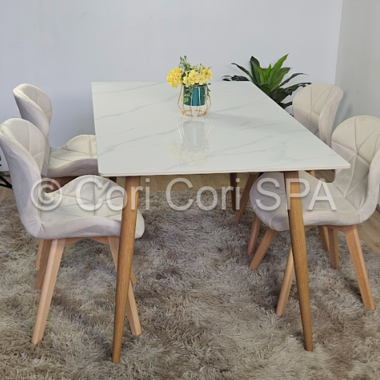 Comedor Mármol 160x90cm  + 4 Sillas Mariposa Velvet 4