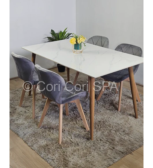 Comedor Mármol 120x80cm  + 4 Sillas Mariposa Velvet