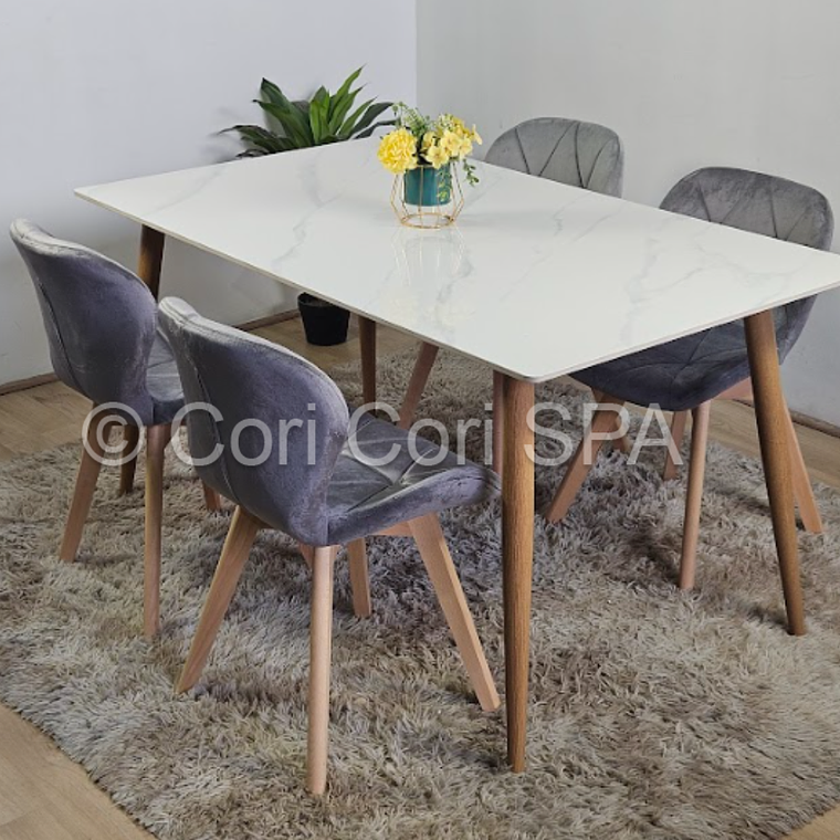 Comedor Mármol 120x80cm  + 4 Sillas Mariposa Velvet 1