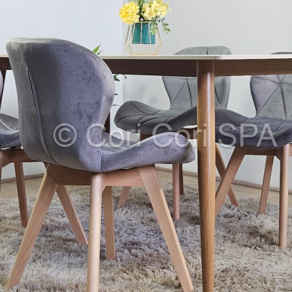 Comedor Mármol 120x80cm  + 4 Sillas Mariposa Velvet 4