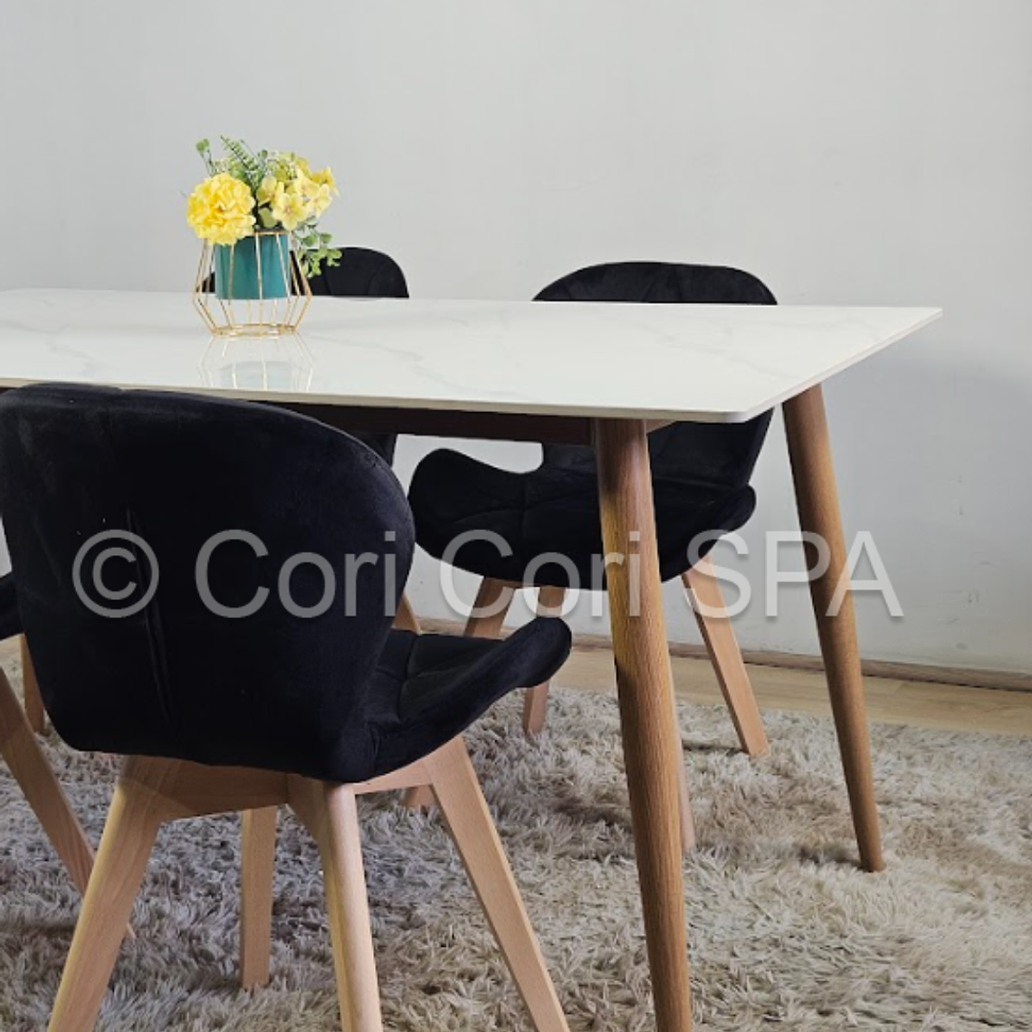 Comedor Mármol 120x80cm  + 4 Sillas Mariposa Velvet 5