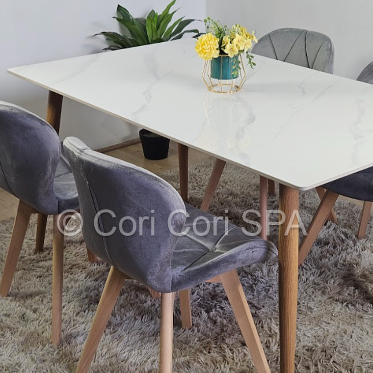 Comedor Mármol 120x80cm  + 4 Sillas Mariposa Velvet 6