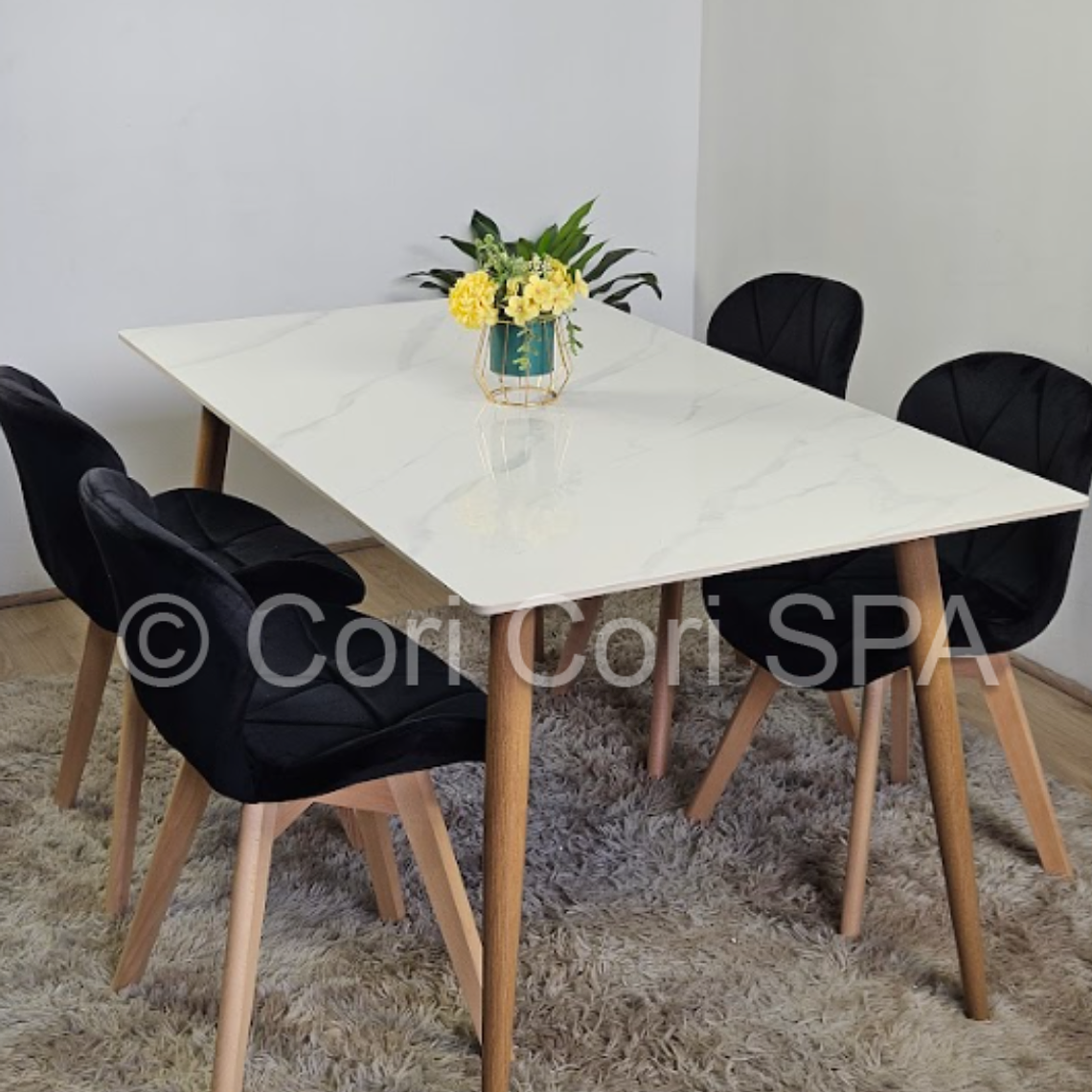 Comedor Mármol 120x80cm  + 4 Sillas Mariposa Velvet 2