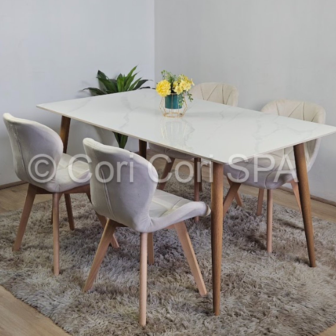 Comedor Mármol 120x80cm  + 4 Sillas Mariposa Velvet 10