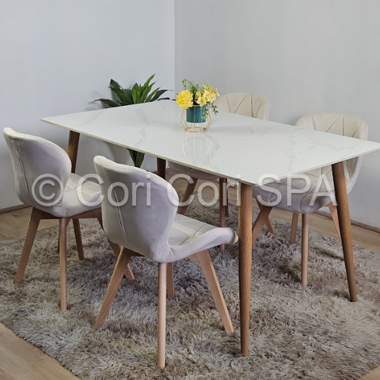 Comedor Mármol 120x80cm  + 4 Sillas Mariposa Velvet 10