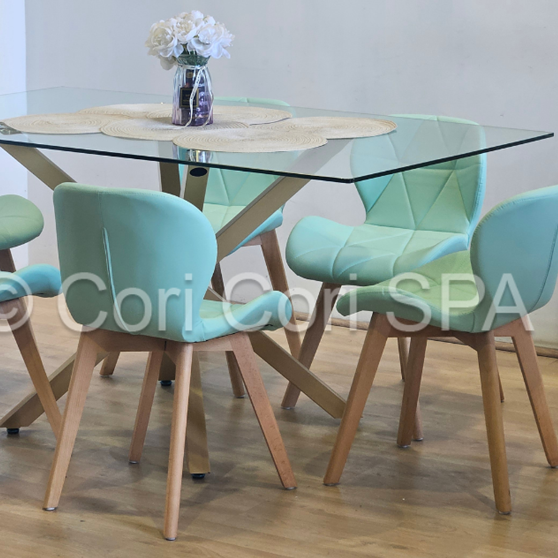 Comedor Madrid 140x80cms + 6 Sillas Mariposa Ecocuero Wood 2