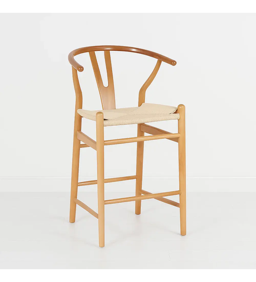 Taburete Wishbone Madera y Hilo de Cuerda - Natural