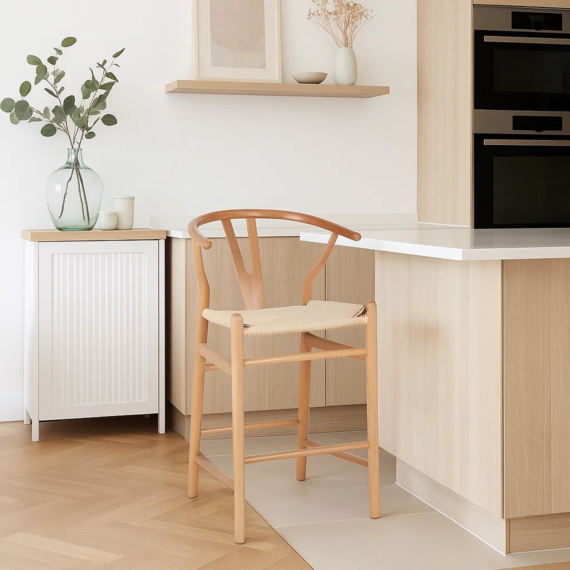 Taburete Wishbone Madera y Hilo de Cuerda - Natural 3