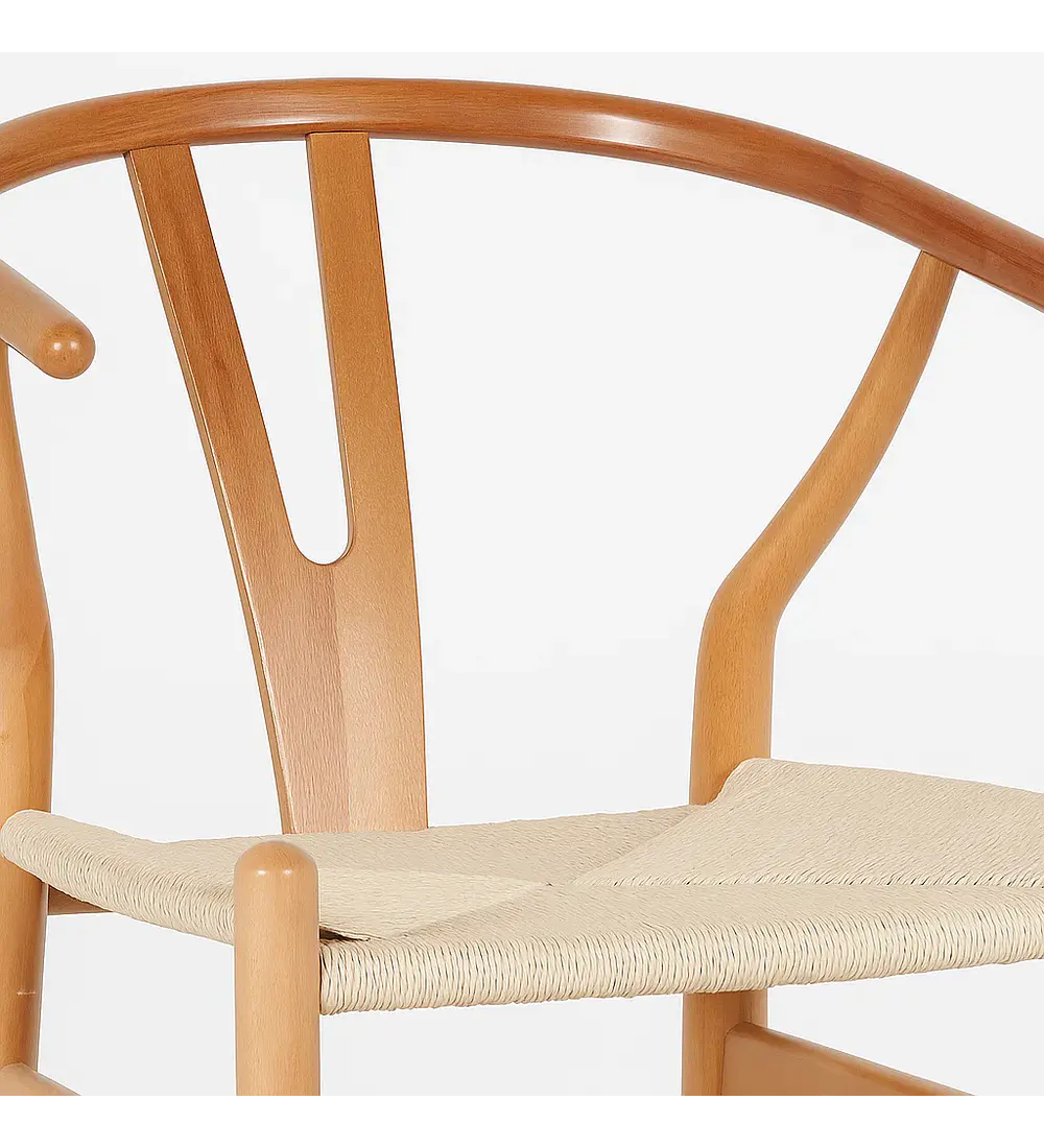 Taburete Wishbone Madera y Hilo de Cuerda - Natural