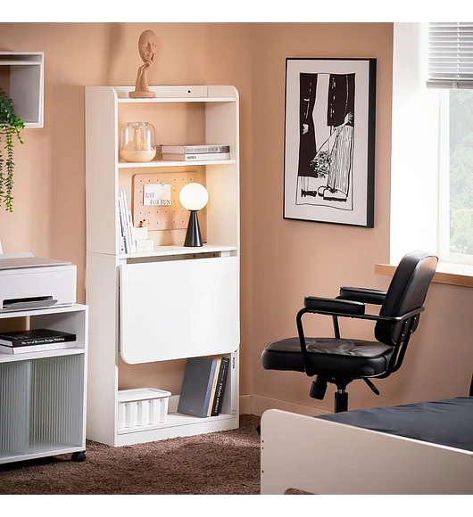 Estantería con Escritorio Plegable Compacto - Blanco