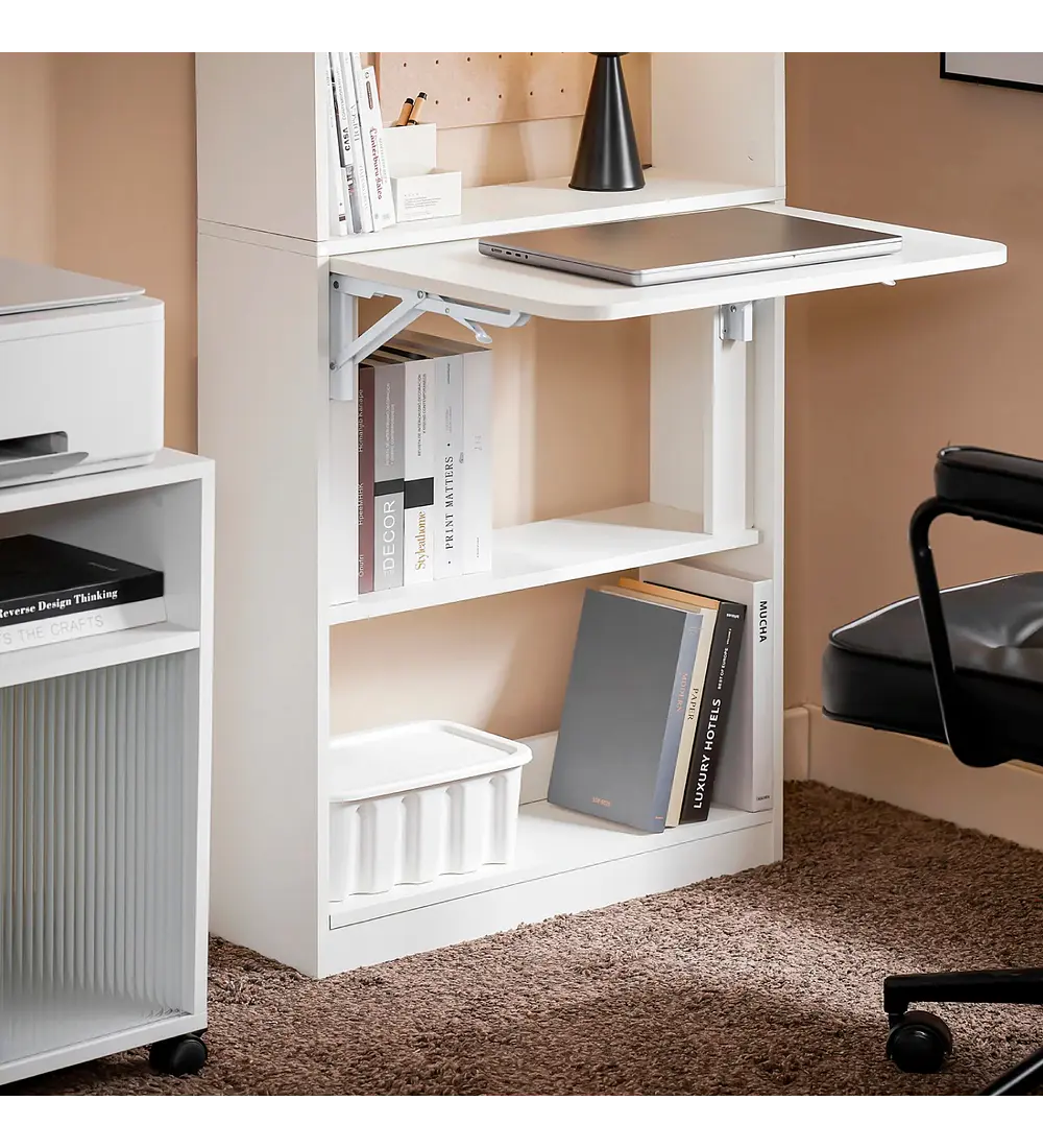 Estantería con Escritorio Plegable Compacto - Blanco