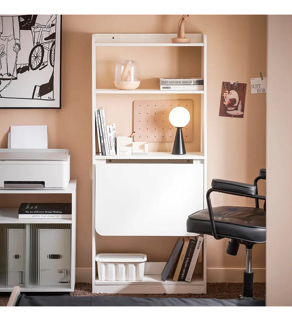 Estantería con Escritorio Plegable Compacto - Blanco