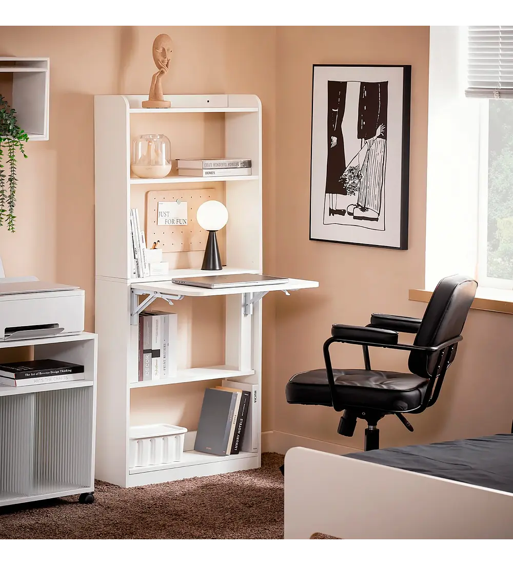 Estantería con Escritorio Plegable Compacto - Blanco