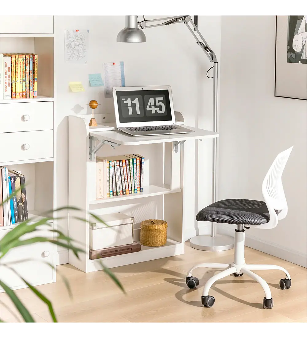 Escritorio Multifuncional Blanco - Compacto con Estanterías